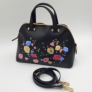 NWOT Studio 33 Black Embroidered Vegan Leather Dome Bag